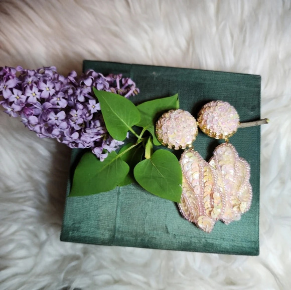Vintage Pink sequin 80s earrings‎ - Picture 2 of 4
